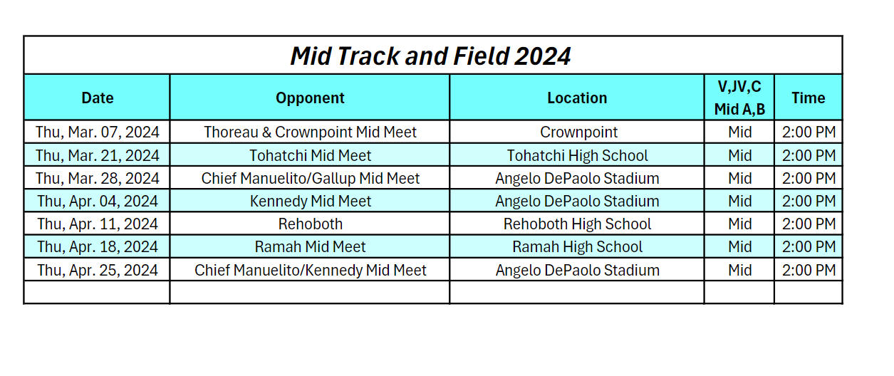 THM Track and Field Schedule